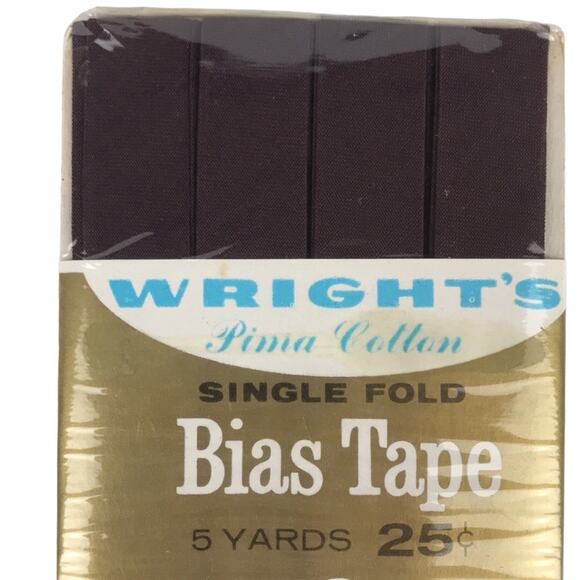 Vtg NOS Wright's Pima Cotton Single Fold Bias Tape Seal Brown 92 5 Yards Sewing - Picture 2 of 4